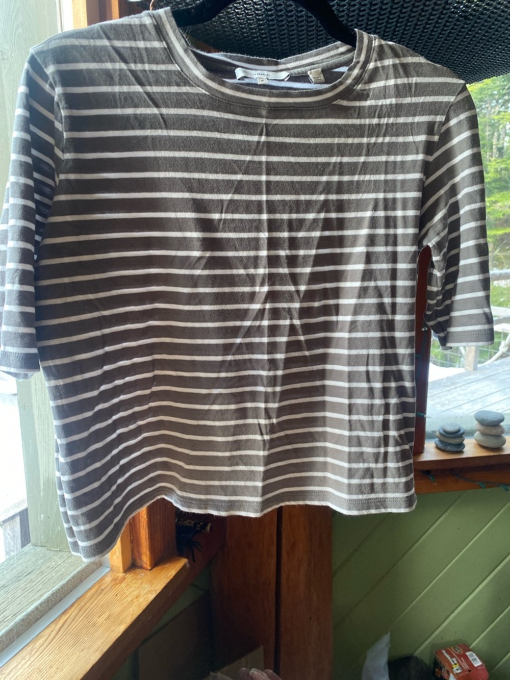 Vince Gray and White Striped Crop Top